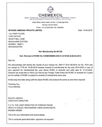 CHEMEXCIL Membership Certificate