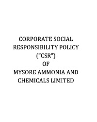 Corporate Social Responsibility Policy of (CSR) Mysore Ammonia and Chemicals Limited
