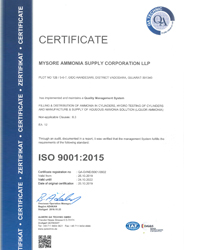 ISO 9001:2015 Mysore Ammonia Supply Corporation LLP