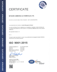 ISO-9001:2015 Certificate Mysore Ammonia and Chemical Ltd.